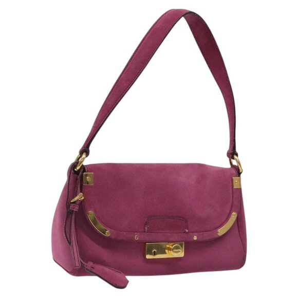 PRADA Shoulder Bag Suede Purple Gold Auth BD1194 - Picture 1 of 16